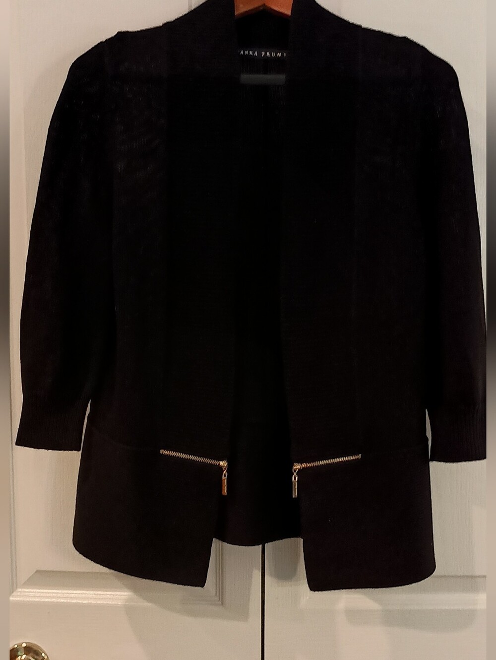 Ivanka Trump Black Open-Front Blazer with Decorative Gold Zipper Pockets